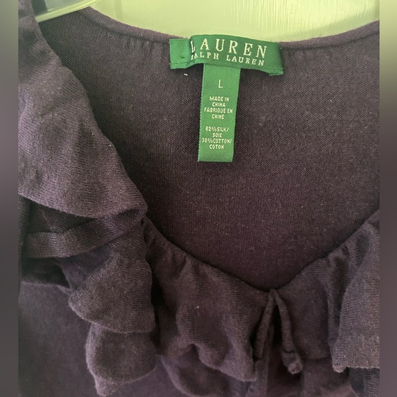 Lauren Ralph Women’s Deep Purple Ruffle Sweater Top Size Large - Picture 5 of 8